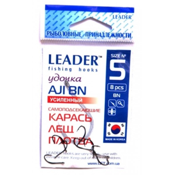 Гачки рибальські Leader AJI посилений BN, № 5 (8шт.) Гачки рибальські Leader AJI посилений BN, № 5 (8шт.)