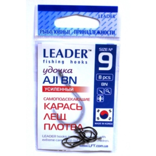 Крючки рыболовные Leader AJI усиленный BN, №9, (8шт)