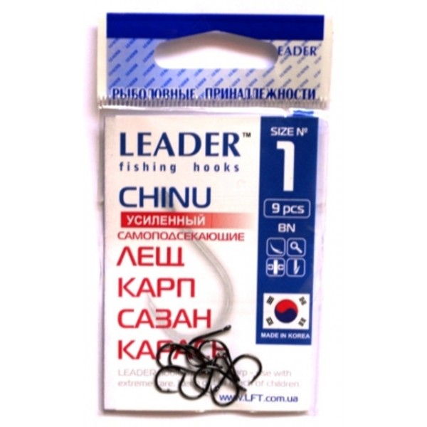 Крючки для рыбалки Лидер CHINU усиленный BN, № 1 (9шт.) Крючки для рыбалки Лидер CHINU усиленный BN, № 1 (9шт.)