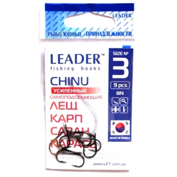 Крючки для рыбалки Лидер CHINU усиленный BN, № 3 (9шт.) Крючки для рыбалки Лидер CHINU усиленный BN, № 3 (9шт.)