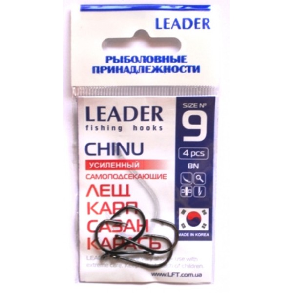 Крючки для рыбалки Лидер CHINU усиленный BN, № 9 (4шт.) Крючки для рыбалки Лидер CHINU усиленный BN, № 9 (4шт.)