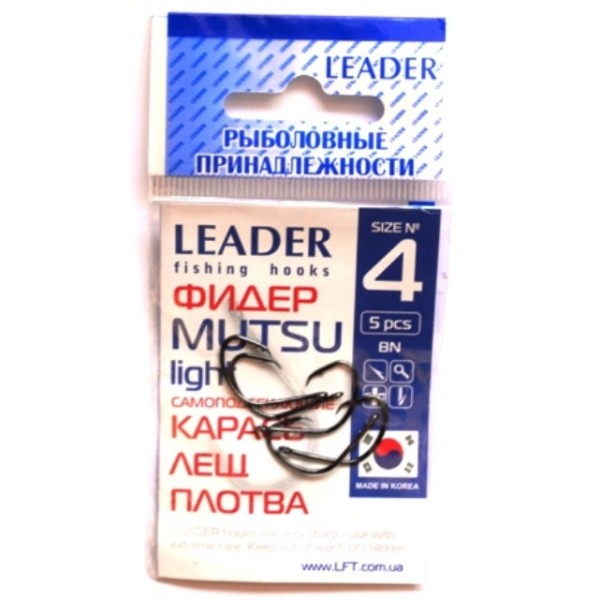 Крючки Leader MUTSU лайт BN, 5шт, размер № 4 Крючки Leader MUTSU лайт BN, 5шт, размер № 4