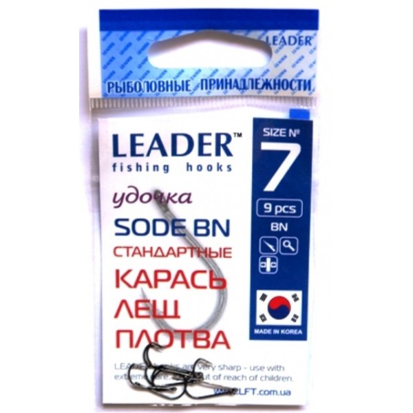 Рыболовные крючки Leader SODE BN, № 7 (9шт.) Рыболовные крючки Leader SODE BN, № 7 (9шт.)