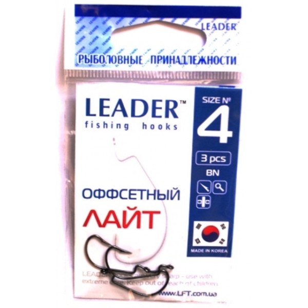 Крючки Лидер Оффсетный лайт BN, № 4 (3шт.) Крючки Лидер Оффсетный лайт BN, № 4 (3шт.)