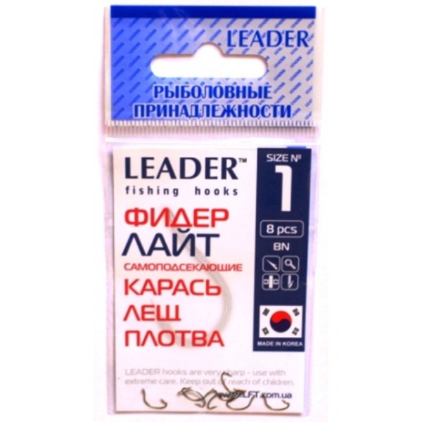 Гачки Leader ФІДЕР Лайт KAIZU BN, 8шт, розмір № 1 Гачки Leader ФІДЕР Лайт KAIZU BN, 8шт, розмір № 1