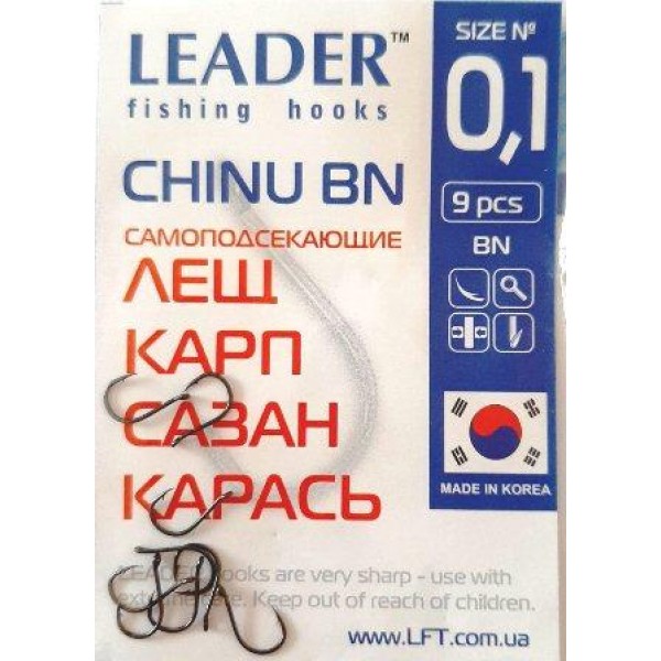 Крючки Leader CHINU BN, № 0,1 (9шт.)