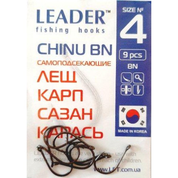 Крючки Leader CHINU BN, № 4 (9шт.) Крючки Leader CHINU BN, № 4 (9шт.)