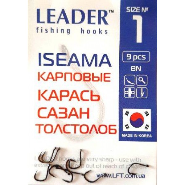 Крючки для рыбалки Leader ISEAMA BN, № 1 (9шт.)