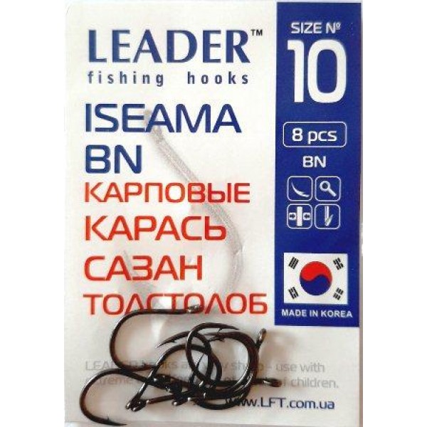 Крючки для рыбалки Leader ISEAMA BN, № 10 (8шт.) Крючки для рыбалки Leader ISEAMA BN, № 10 (8шт.)