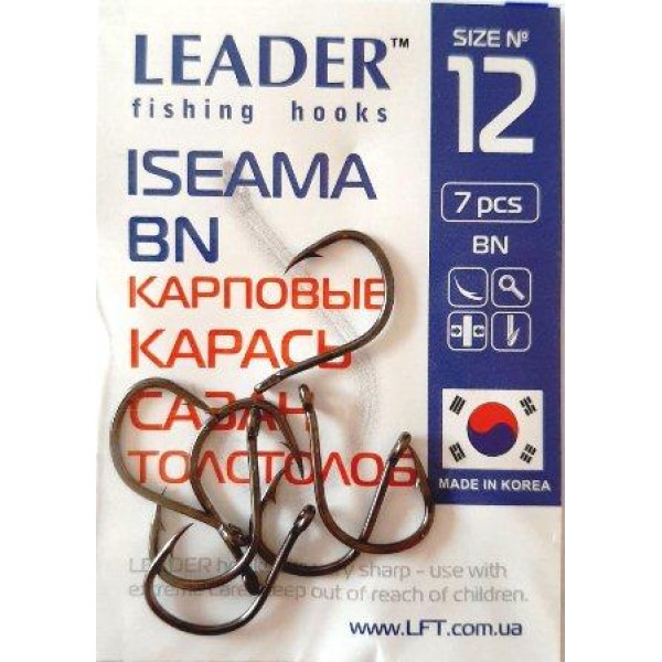 Крючки для рыбалки Leader ISEAMA BN, № 12 (7шт.) Крючки для рыбалки Leader ISEAMA BN, № 12 (7шт.)