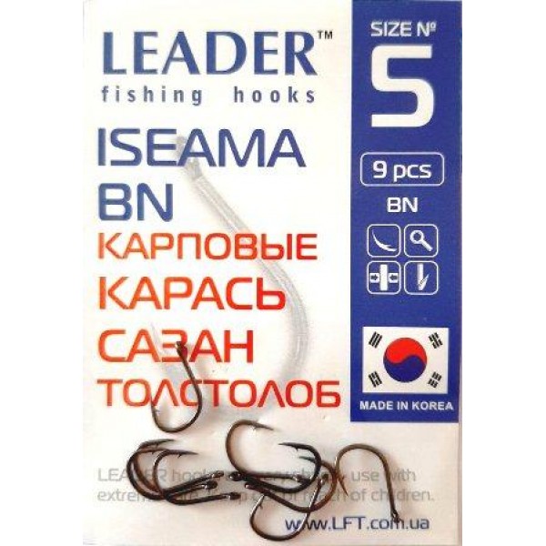 Крючки для рыбалки Leader ISEAMA BN, № 5 (9шт.) Крючки для рыбалки Leader ISEAMA BN, № 5 (9шт.)