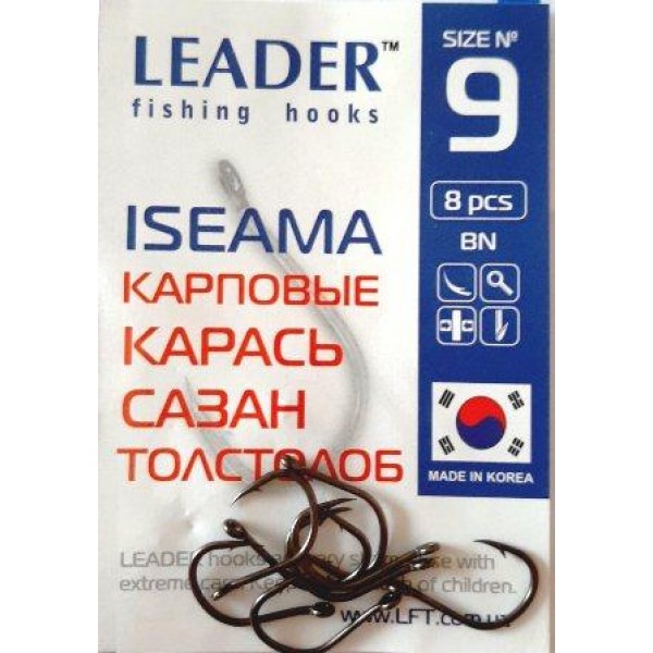 Гачки для риболовлі Leader ISEAMA BN, № 9 (8шт.) Гачки для риболовлі Leader ISEAMA BN, № 9 (8шт.)