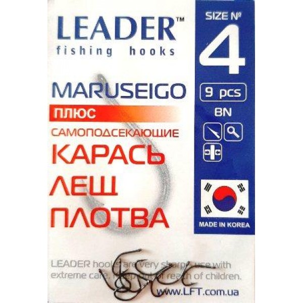 Крючки Leader MARUSEIGO BN, № 4 (9шт.) Крючки Leader MARUSEIGO BN, № 4 (9шт.)