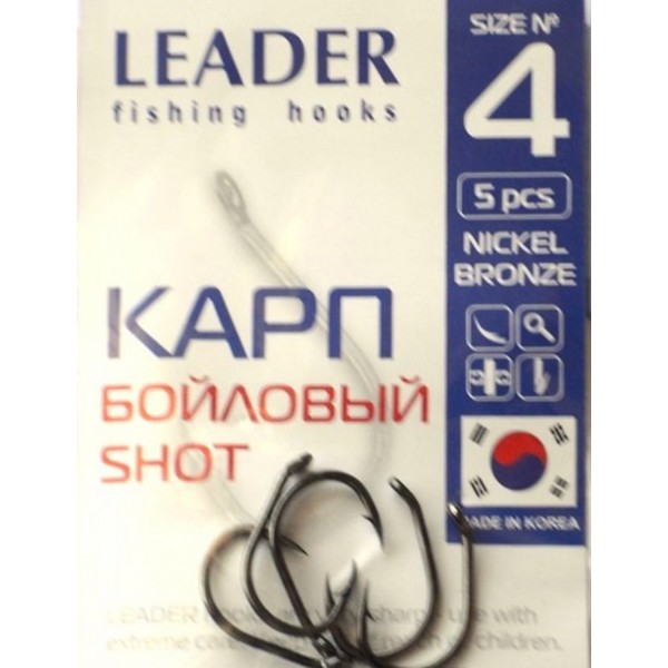 Крючки Лидер Карп Бойловый SHOT BN, № 4 (6шт.) Крючки Лидер Карп Бойловый SHOT BN, № 4 (6шт.)