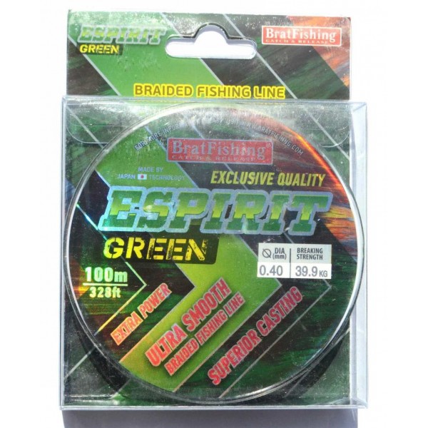 Шнур BratFishing ESPIRIT GREEN, зелений, плетіння 8 ниток, 100м., діаметр 0,40мм Шнур BratFishing ESPIRIT GREEN, зелений, плетіння 8 ниток, 100м., діаметр 0,40мм