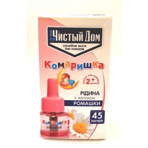 Жидкость для фумигатора Чистый Дом Комаришка для детей с ароматом ромашки, 45 ночей Жидкость для фумигатора Чистый Дом Комаришка для детей с ароматом ромашки, 45 ночей