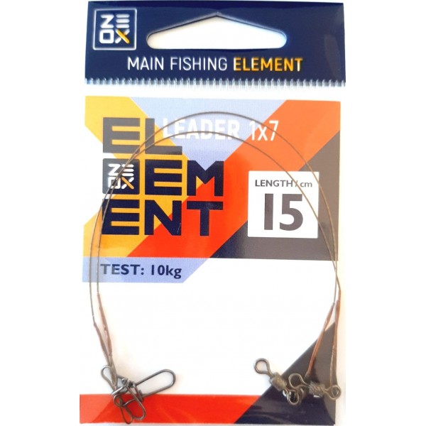 Рыболовный поводок ZEOX ELEMENT 1*7, 15 см, 10 кг (2 шт.)