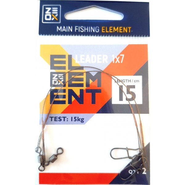 Поводок для рыбалки ZEOX ELEMENT 1*7, 15 см, 15 кг (2 шт.)