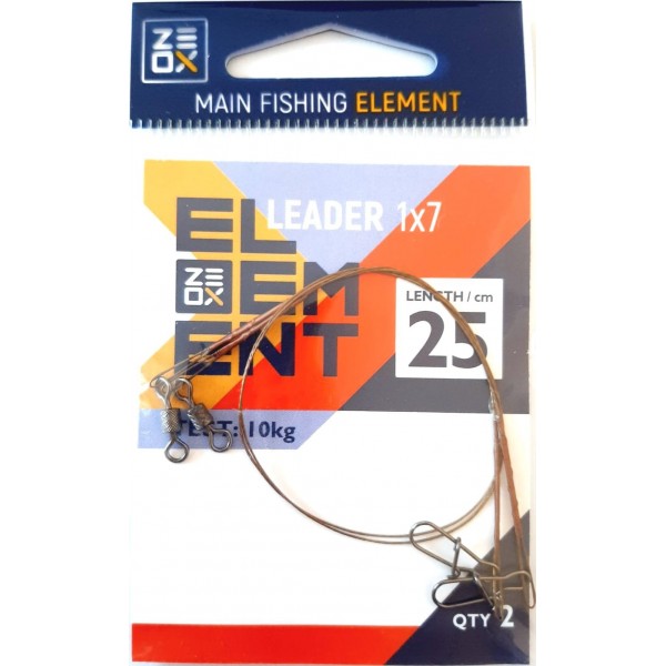 Поводок для рыбалки ZEOX ELEMENT 1*7, 25 см, 10 кг (2 шт.)