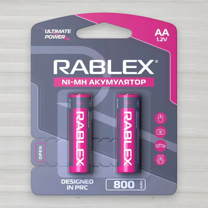 Аккумулятор Rablex АА Ni-MH, 800 мАч, 1,2 В, 2 шт./уп.