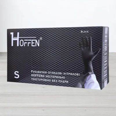 Перчатки нитрилови Hoffen, текстуровани чорни, размер S, 50пар/уп