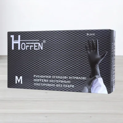 Перчатки нитрилови Hoffen, текстуровани чорни, размер M, 50пар/уп