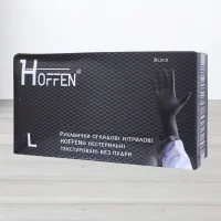Перчатки нитрилови Hoffen, текстуровани чорни, размер L, 50пар/уп