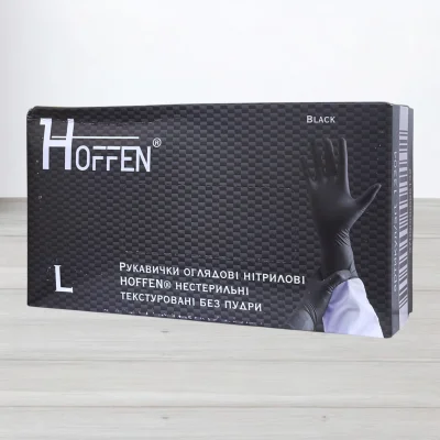 Перчатки нитрилови Hoffen, текстуровани чорни, размер L, 50пар/уп