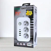 Мережевий фильтр с вимикачем Power Socket F015 на 3 розетки, 3 USB, 1 Type-C, 2500W, длина 2м