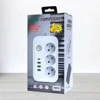 Мережевий фильтр с вимикачем Power Socket F015 на 3 розетки, 3 USB, 1 Type-C, 2500W, длина 3м