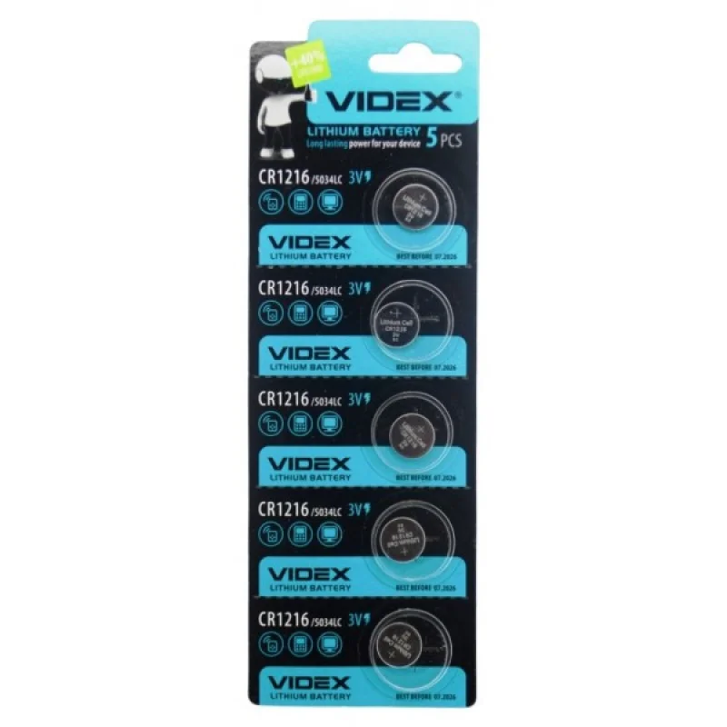 Батарейка литиева Videx таблетка CR1216, 3V, 5шт/уп