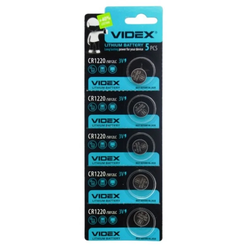 Батарейка литиева Videx таблетка CR1220, 3V, 5шт/уп