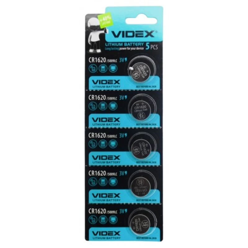 Батарейка литиева Videx таблетка CR1620, 3V, 5шт/уп