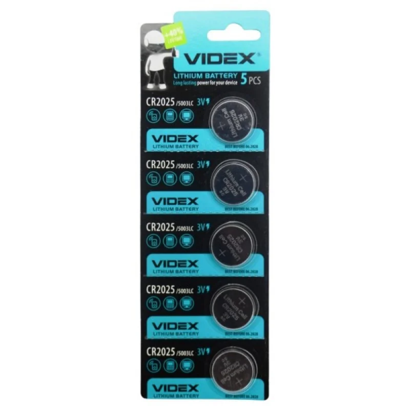 Батарейка литиева Videx таблетка CR2025, 3V, 5шт/уп