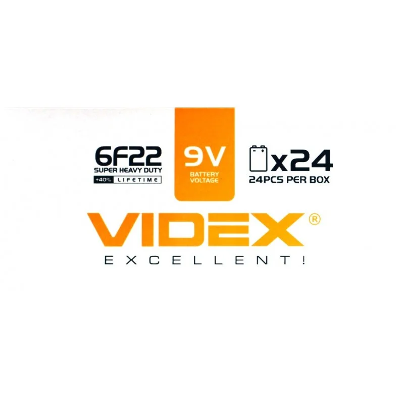 Солевая батарейка Videx «Крона» 6F22, 9 В